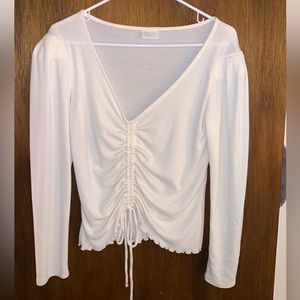 Long Sleeve Ruche-Tie Cropped Top (M)